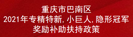 重庆市巴南区2021年专精特新,小巨人,隐形冠军奖励补助扶持政策(图1)