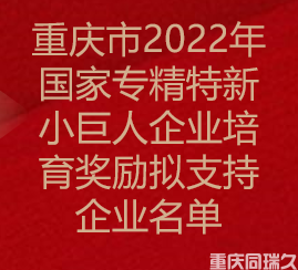 重庆市2022年国家专精特新小巨人企业培育奖励拟支持企业名单(图1)