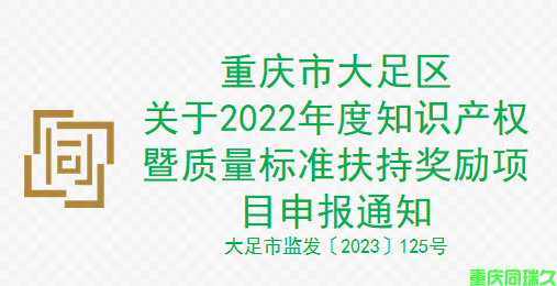 重庆市大足区关于2022年度知识产权暨质量标准扶持奖励项目申报通知(图1)